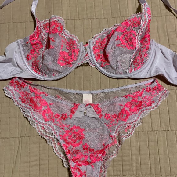 Victoria's Secret Other - Victoria's Secret Unlined Pink and Lavender 34DD Demi Bra and Small Panty Set